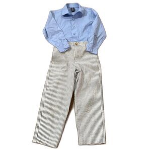 Boy's Church Outfit Southern Prep Blue Shirt Seersucker Pants Set Size Small 5/6